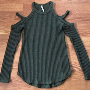 Army Green Cold Shoulder Top